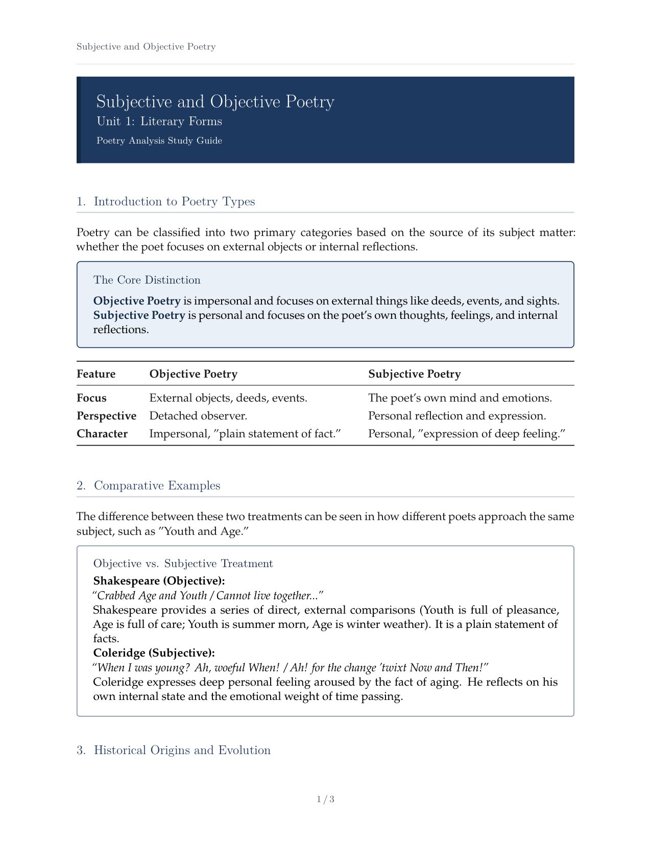 Subjective Objective Poetry Guide