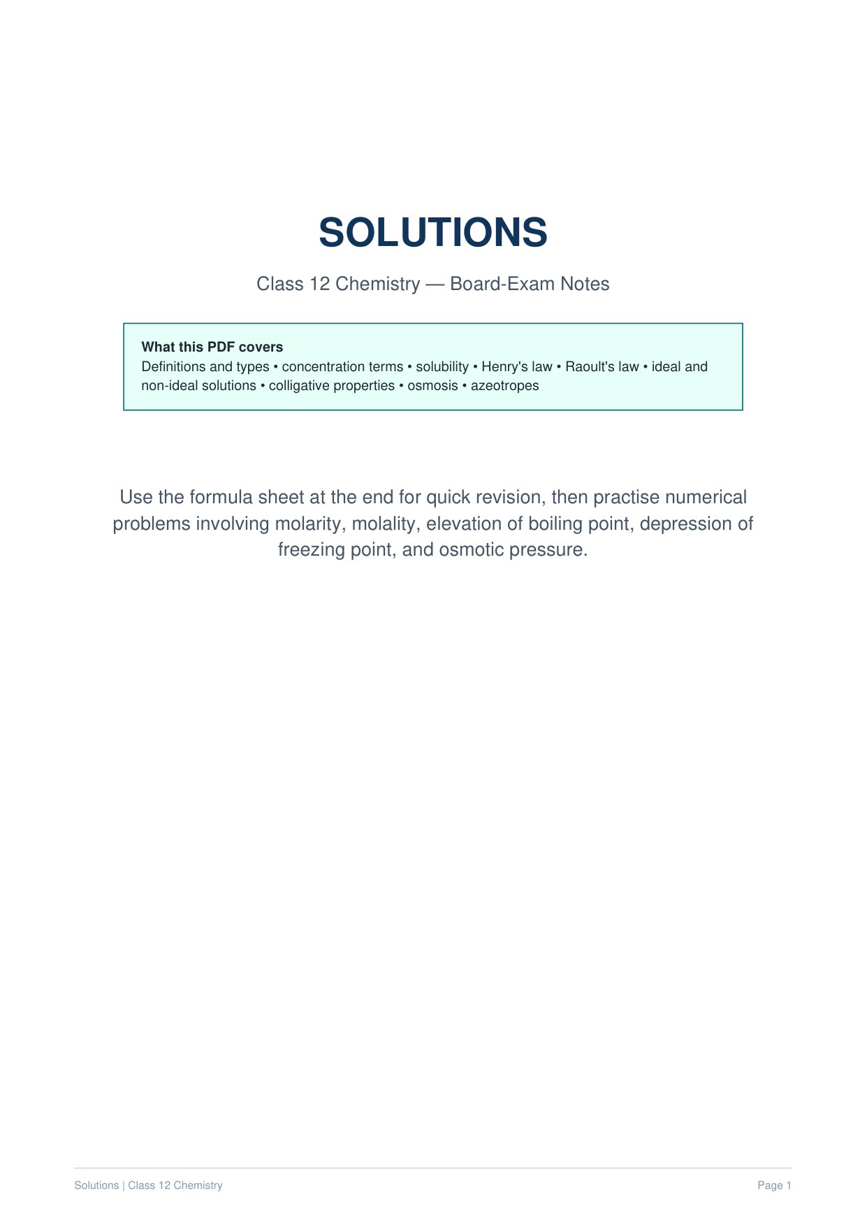 Class 12 Chemistry Solutions
