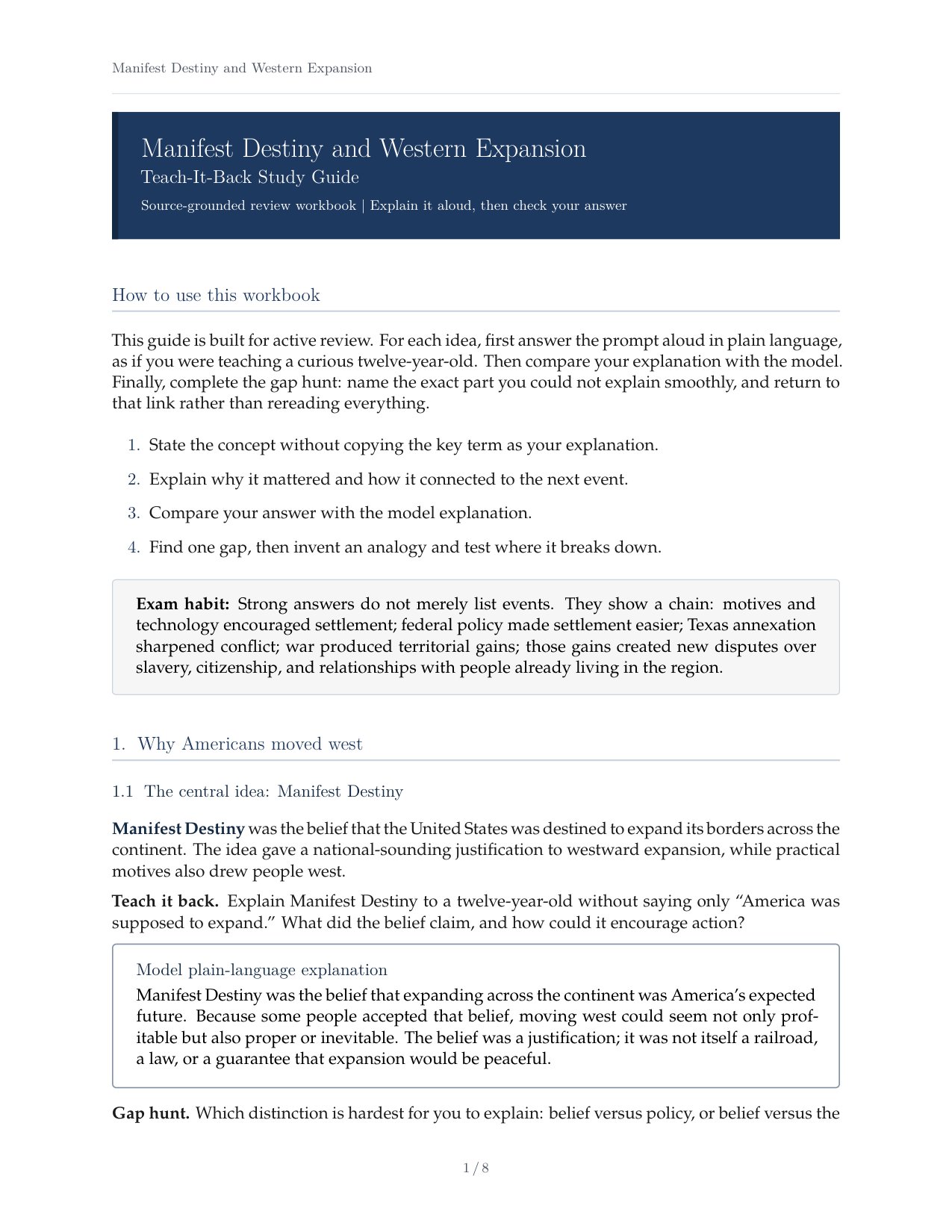 Manifest Destiny Study Guide