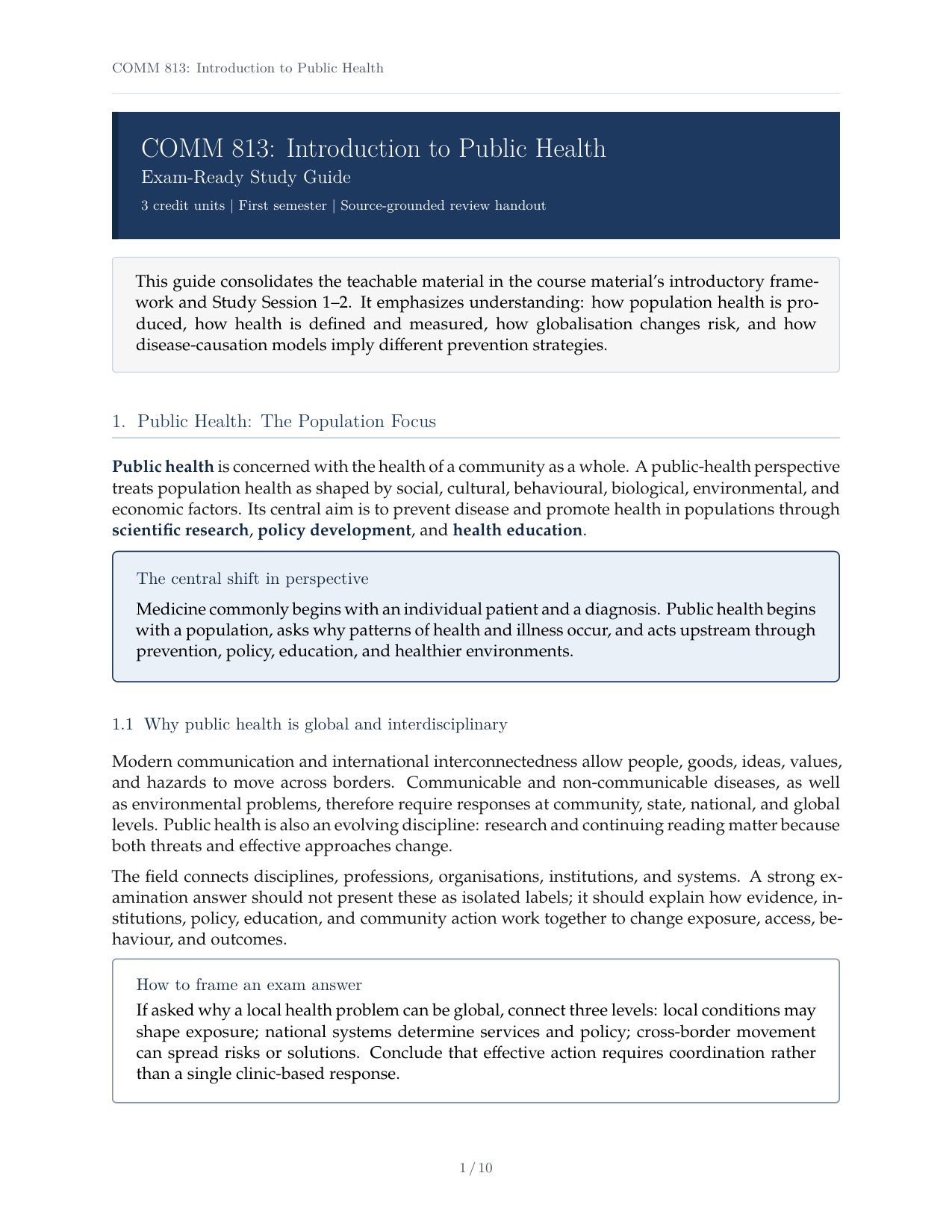 COMM 813 Public Health Study Guide