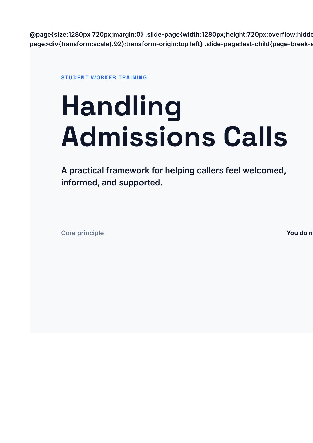 Handling Admissions Calls Training