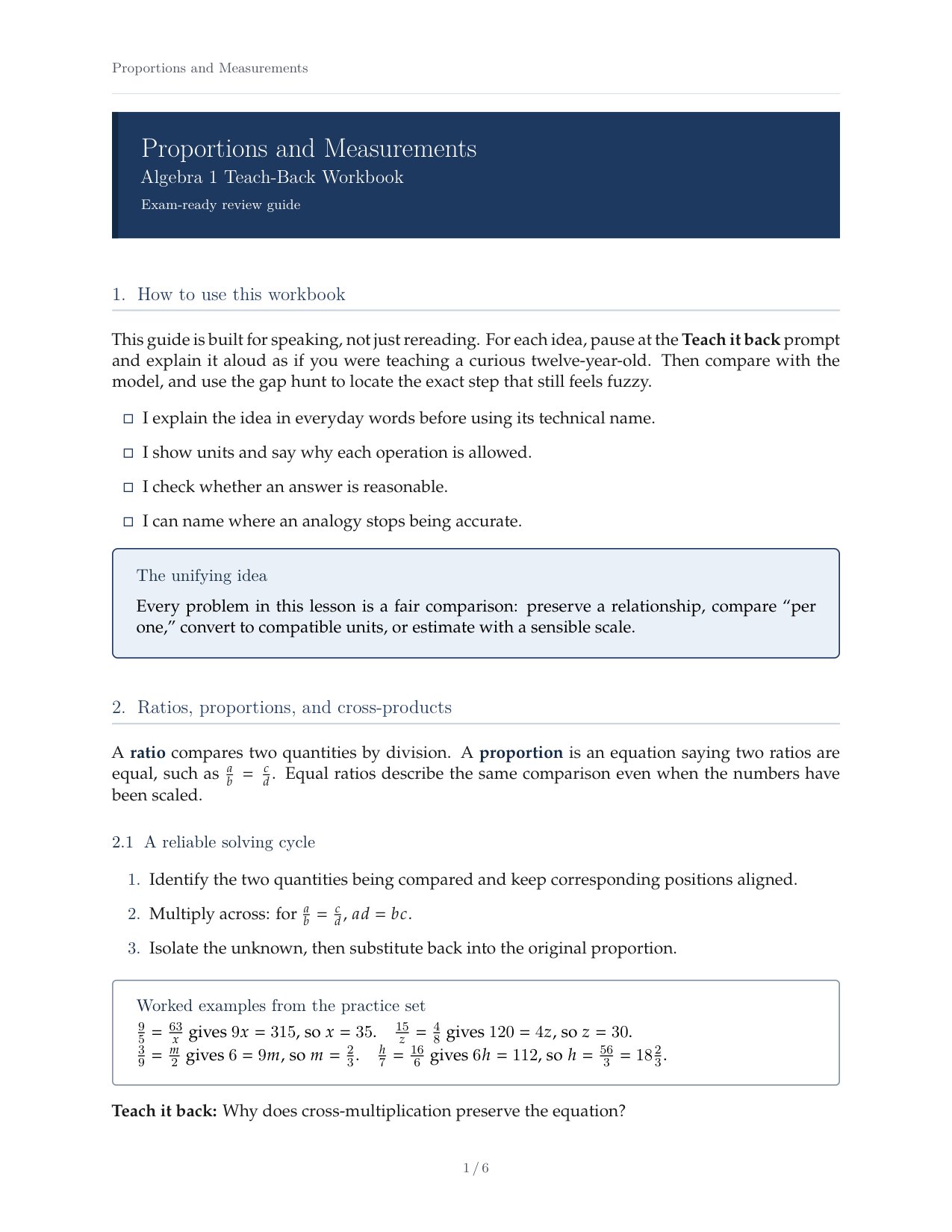 Proportions Measurements Workbook