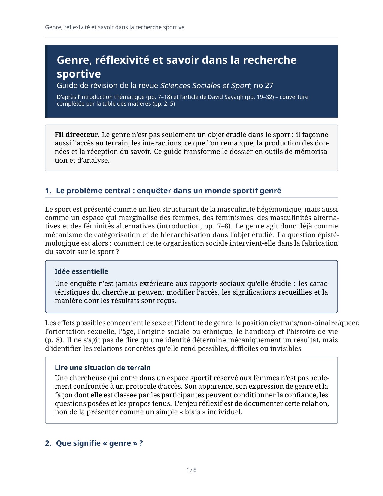 Genre Réflexivité Recherche Sportive