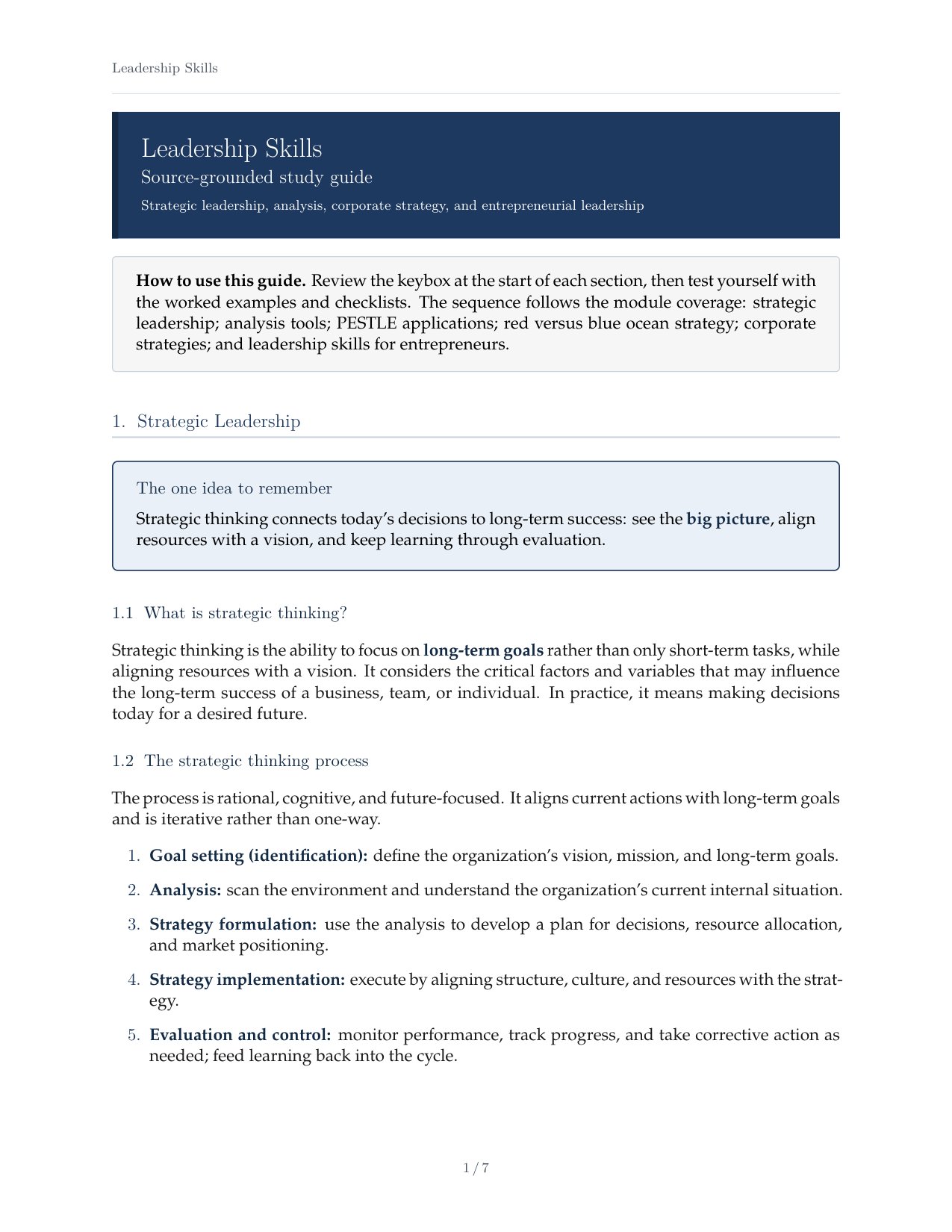 Leadership Skills Study Guide
