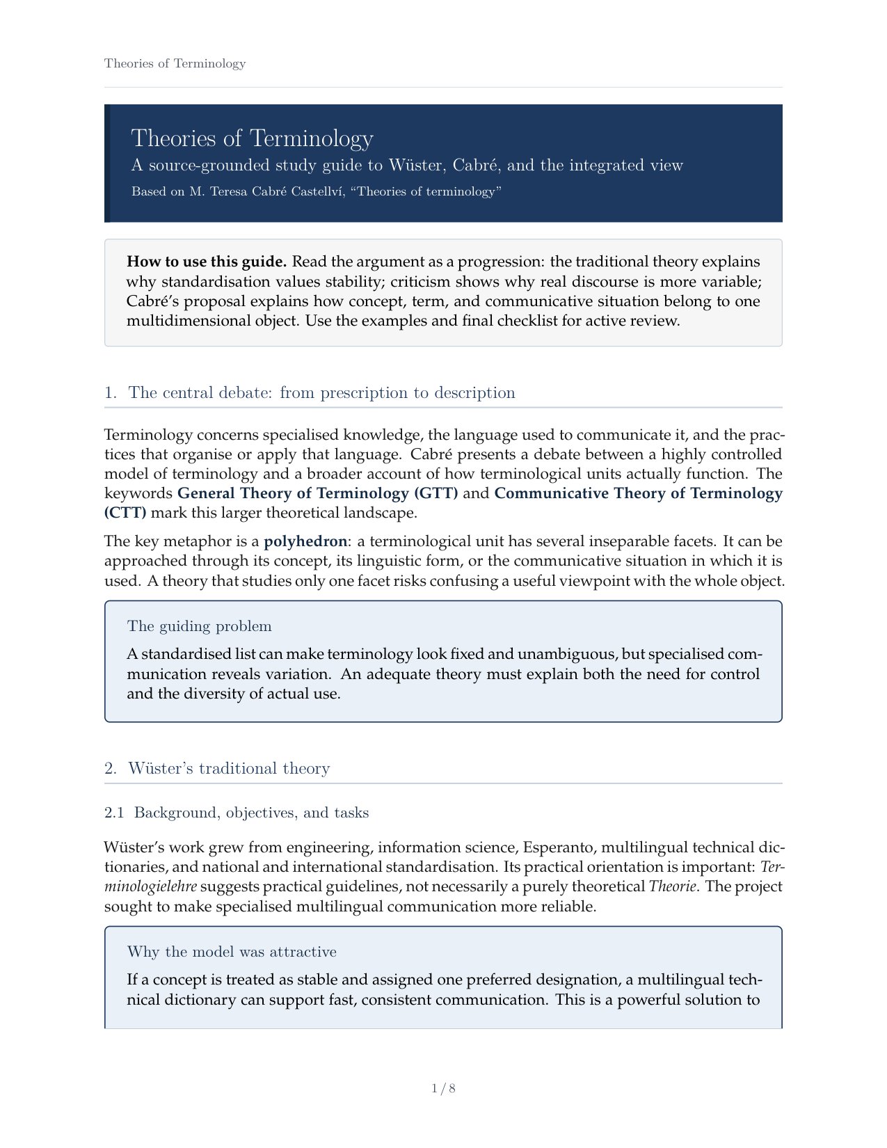 Theories Terminology Cabré Guide