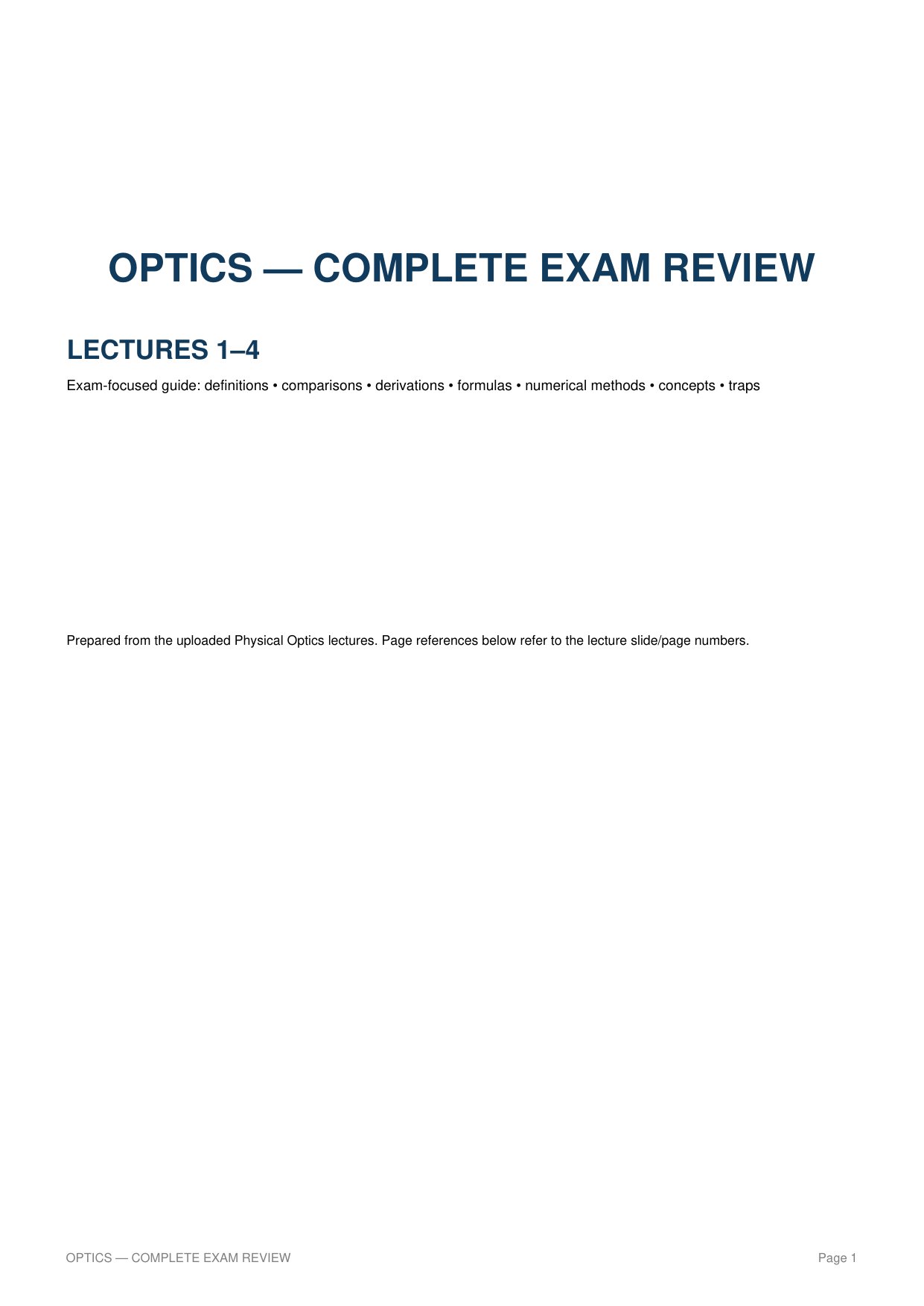 OPTICS — COMPLETE EXAM REVIEW
